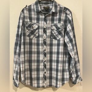 Helix Men’s Plaid Button Down Shirt – Blue Gray Check – Size XL